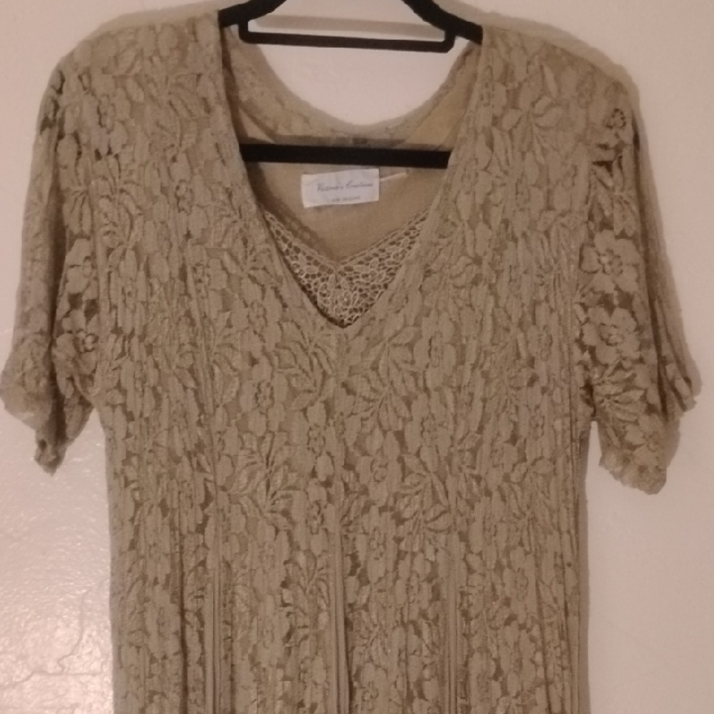 Victoria's Creations New Orleans Vintage Lace Maxi Dress M Light Gray Lk New
